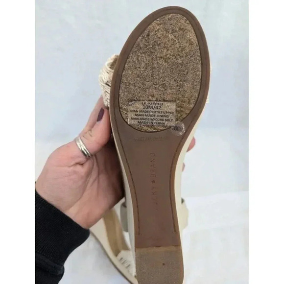 Lucky Brand Kaydyn Ankle Wrap Macrame Wedge Sandals Ivory Off White Sz 10 SH4 - Picture 7 of 11